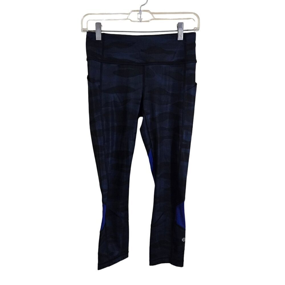 Lululemon Pace Rival Crop Full On Legging Mini Coast Deep Navy Camo Black Size 4 - Picture 2 of 11
